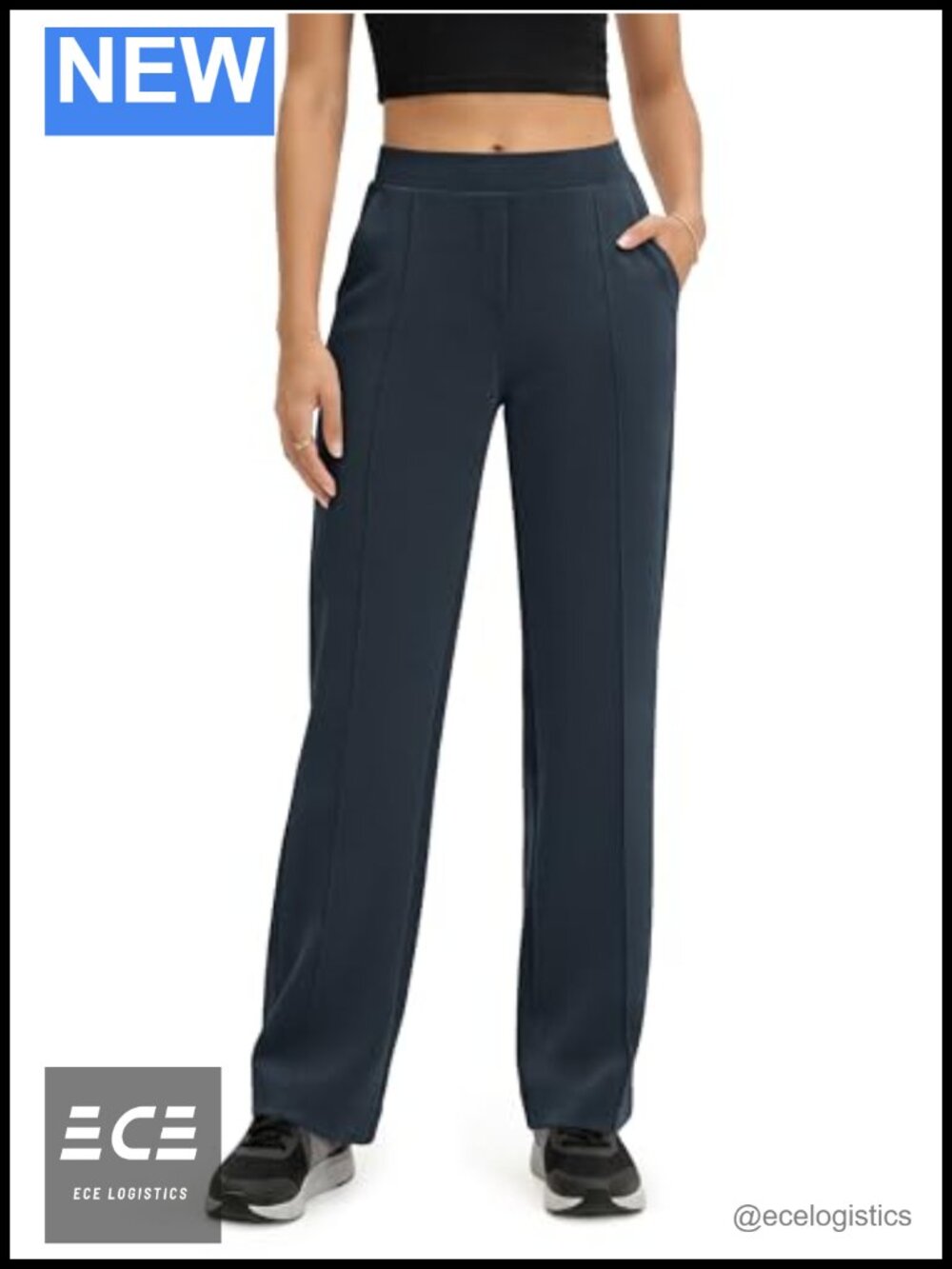 Modal Soft Mid Rise Pull-On Lounge Work Pants Pockets Straight Leg